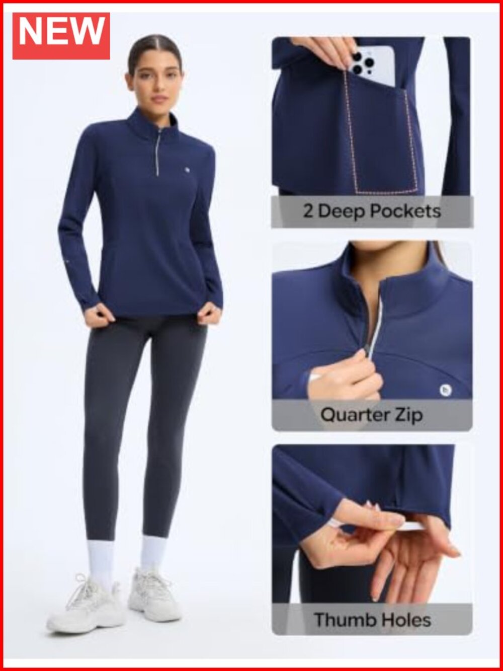 Fleece Quarter Zip Running Jacket Thermal Pullover Thumb Holes - Picture 5 of 6